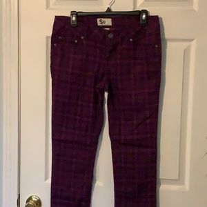 So Dark pink & Black plaid jean like pants